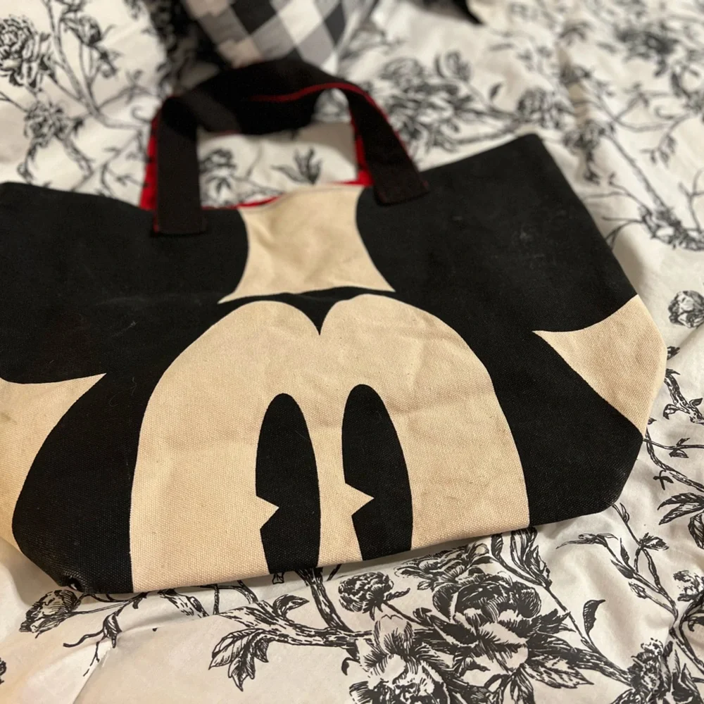 💕🌼 Disney Mickey & Minnie Mouse One Size Canvas Tote Shoulder Bag Black - Picture 2 of 4